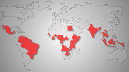 Zika virus spreads world map illustration. zika virus spreading
