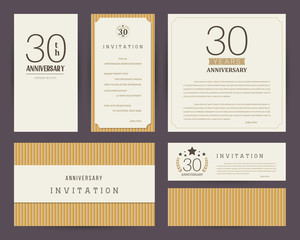 Thirty years anniversary invitation cards template. Vector illustration.