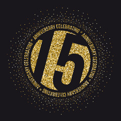 Fifteen years anniversary celebration golden logotype. 15th anniversary gold logo.
