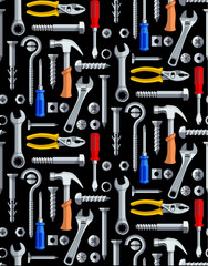 Colorful seamless pattern with tools for construction work 