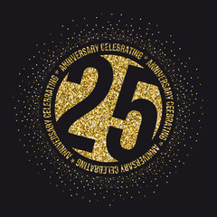 Twenty five years anniversary golden celebration logotype. 25th anniversary gold logo.