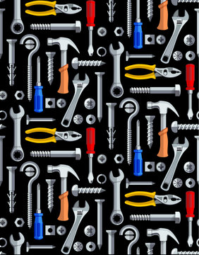 Colorful seamless pattern with tools for construction work 