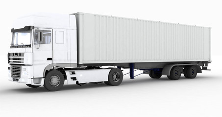 Naklejka na ściany i meble Truck with semi-trailer isolated on white background