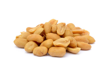 Roasted salted peanuts isolated on a white background