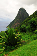Piton Petite at sea during a hazy