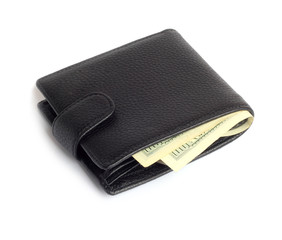 men's black wallet money in cash isolated on white background
