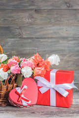 Fresh Flowers on Wooden Background