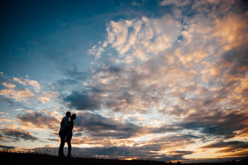 Fototapeta premium Couple lover holiday happy silhouette sky sunset
