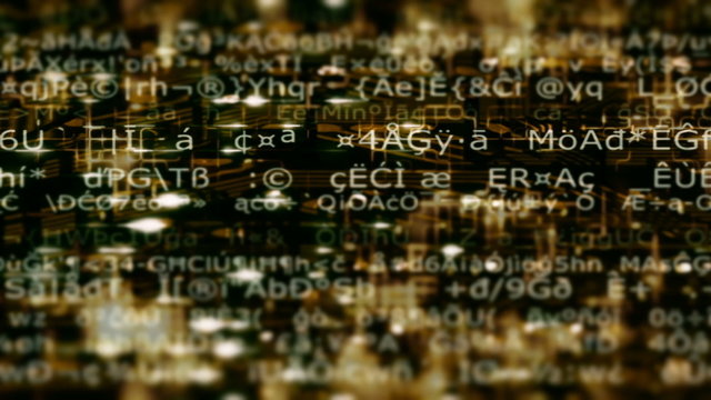 Data Storm 0553: A streaming data screen of computer code, text and numbers (Loop).