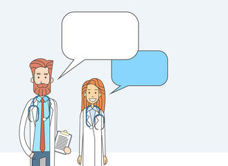 Medial Doctors Man Woman With Copy Space Chat Box Vector Illustration