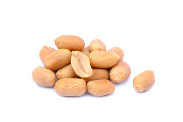 Roasted salted peanuts isolated on a white background