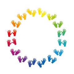 Obraz premium HANDS - rainbow colored circle frame. Isolated vector illustration on white background.