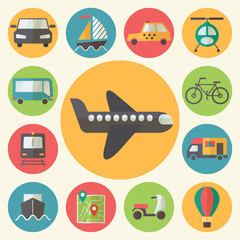 Transportation icons set, flat design vector.