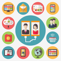 Internet technology, wireless connection, social media, online banking and e-commerce.