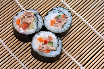 Three Makizushi sushi fresh maki rol
