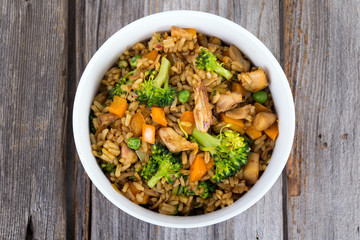 chicken and vegetable rice bowl