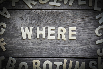The word where on the wooden floor