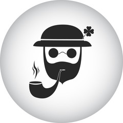 Leprechaun with clover leaf icon on colorful background