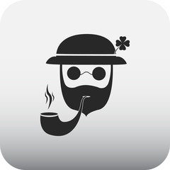 Leprechaun with clover leaf icon on colorful background