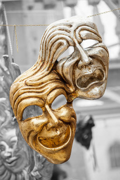 Two carnival masks with black and white background