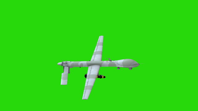 Military drone, unmanned combat aerial vehicle isolated on green background