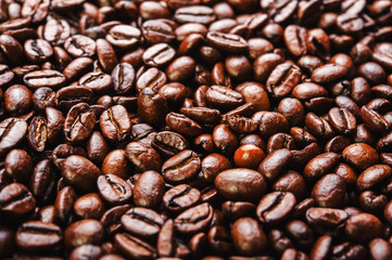 Roasted coffee beans. Background, macro