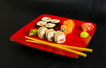 still life - set the rolls on a red plate