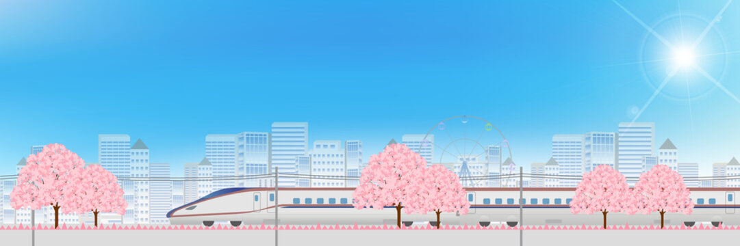 新幹線　春　都会　背景