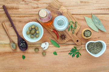 Assortment of herbs rosemary ,thyme,sage, mint,bay leaves , pepp