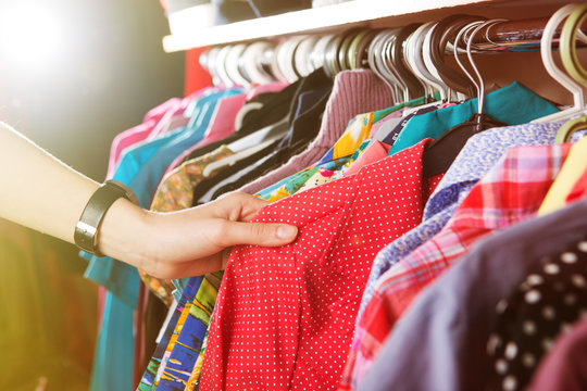 Clothes hanging on the rack in the store