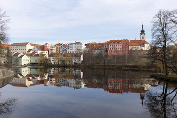 Colorful royal medieval Town Pisek above the river Otava, Czech Republic 