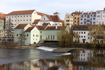 Fototapeta na wymiar Colorful royal medieval Town Pisek above the river Otava, Czech Republic 