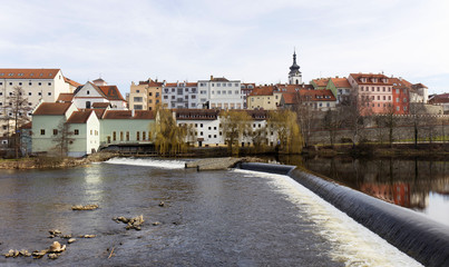 Obraz premium Colorful royal medieval Town Pisek above the river Otava, Czech Republic 