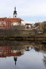 Obraz na płótnie Canvas Colorful royal medieval Town Pisek above the river Otava, Czech Republic 