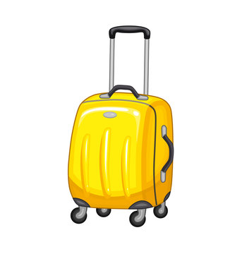 Yellow suitcase on wheels.