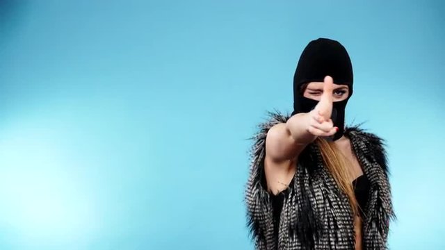 Woman sexy girl in balaclava, crime and violence 4K