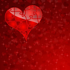 background on Valentine's Day with one heart like puzzles