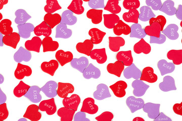 Valentines Day confetti on white background