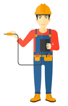 Electrician with electrical equipment.