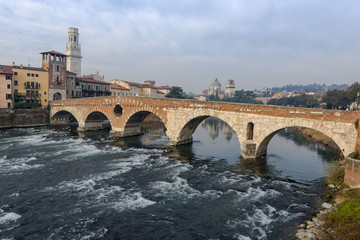 Ponte Pietra in the old town of Verona