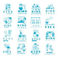 Fototapeta premium Children Icons Set - Vector Illustration, Graphic Design. Collection Of Color Icons, For Web, Websites, Print, Presentation Templates, Mobile Applications And Promotional Materials