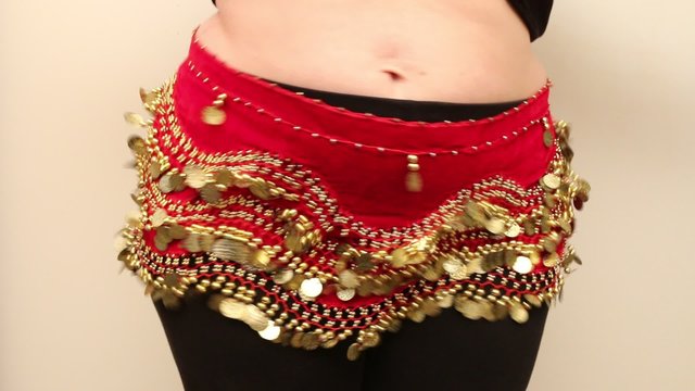Overweight woman performing belly dance. Weight loss and slimming theme. Lifestyle of plus size people.
