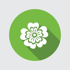 Primula flower icons. Spring flowers. Floral symbol. Round circle flat icon with long shadow. May be used in cuisine. Vector isolated.