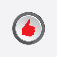 Like hand icon. Thumb up, good symbol. Red sign on round three-dimensional white-gray button. Vector 