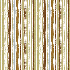 Seamless striped pattern. Vertical narrow lines. Torn paper, shred edge texture. Green, brown, white colored background. Vector