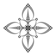 Laurel wreath tattoo. Unusual cross sign ornament. Black icon on white background. Defense, peace, glory symbol. Vector isolated