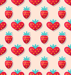 Simple Seamless Wallpaper with Hearts and Strawberry 