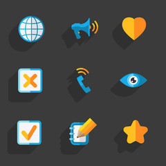 Modern colorful flat social icons set on Dark Background 