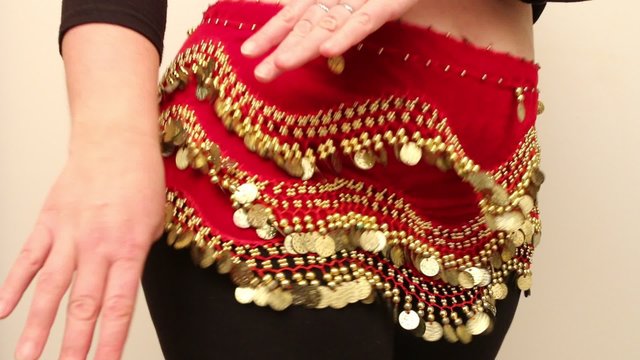 Overweight woman performing belly dance. Weight loss and slimming theme. Lifestyle of plus size people.