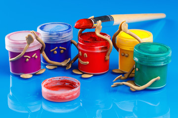 Concept of team work. Joyful and sad emotions Creative arts